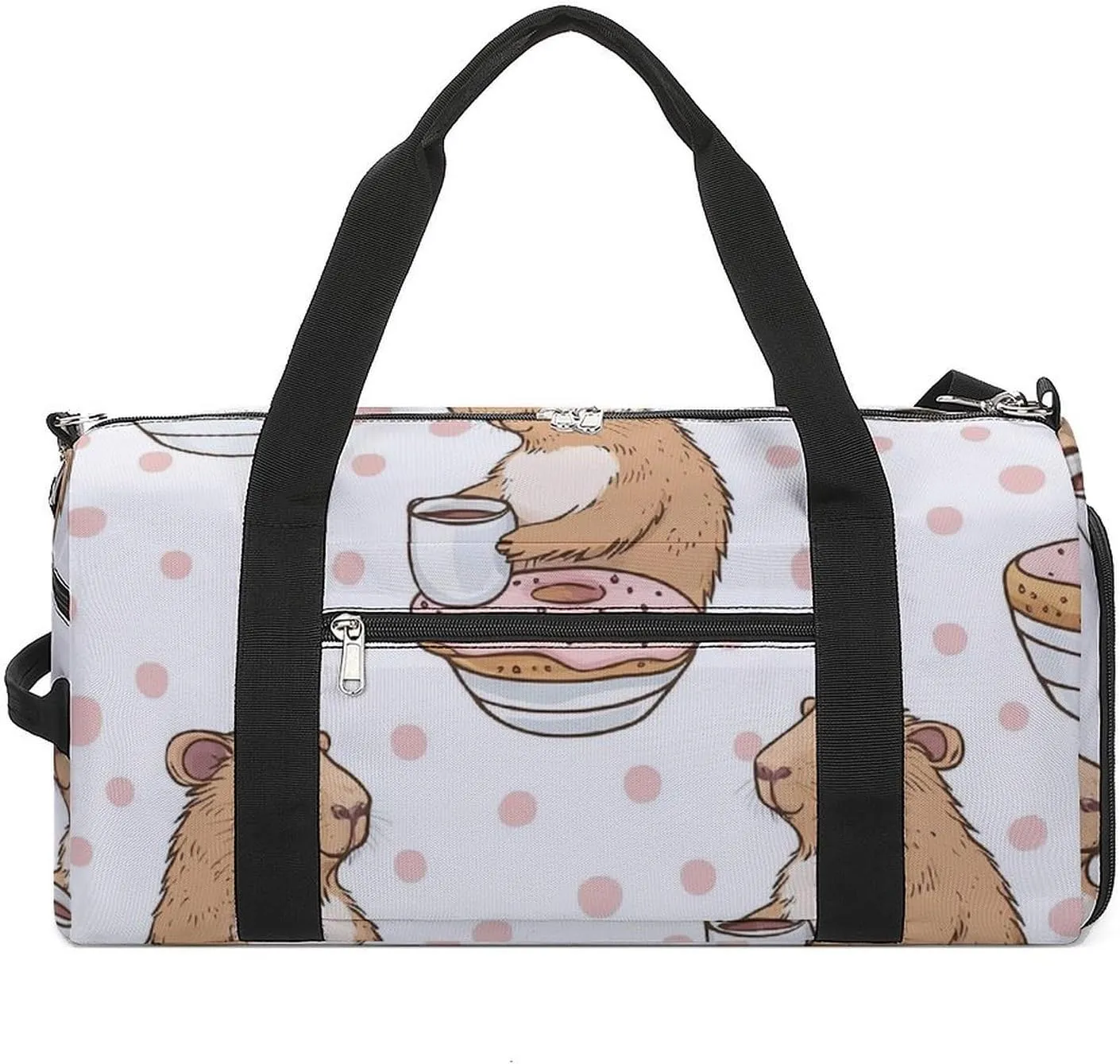 Funny Capybar on Dots Fitness Large Gym Bag for Unisex with Shoe Compartment & Wet Pocket