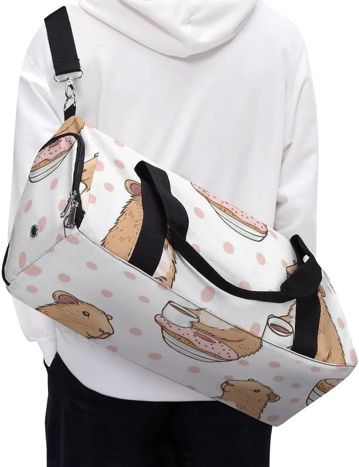 Funny Capybar on Dots Fitness Large Gym Bag for Unisex with Shoe Compartment & Wet Pocket