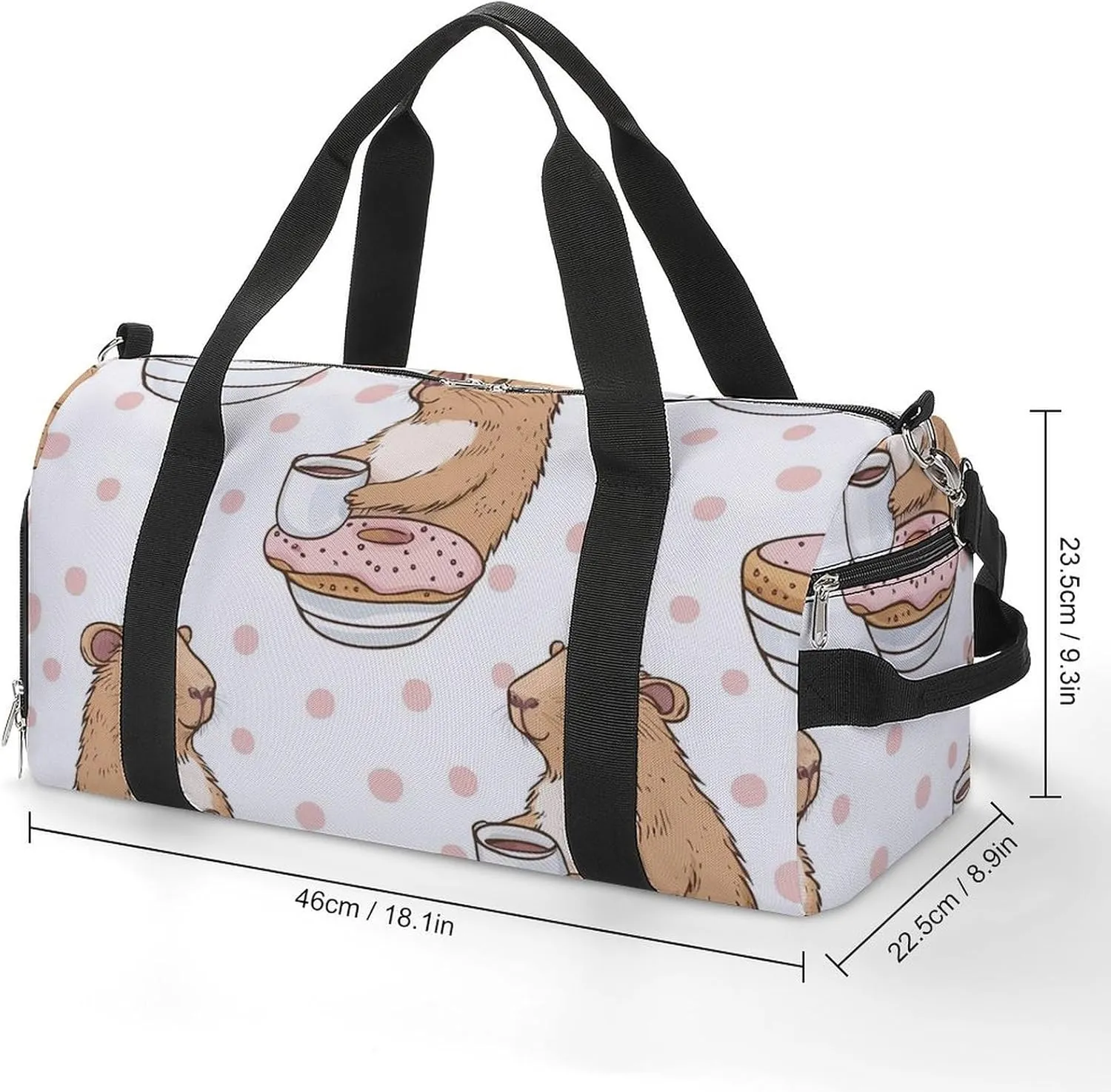 Funny Capybar on Dots Fitness Large Gym Bag for Unisex with Shoe Compartment & Wet Pocket