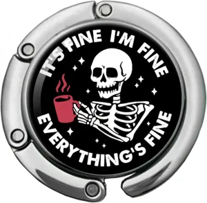 Funny Skeleton Foldable Purse Hook, It's Fine I'm Fine Everything's Fine Handbag Hanger Holder, Round Purse Table Hook Bag Hanger Hook, Funny Desk Hook Gifts for Women Boss Coworker Friend