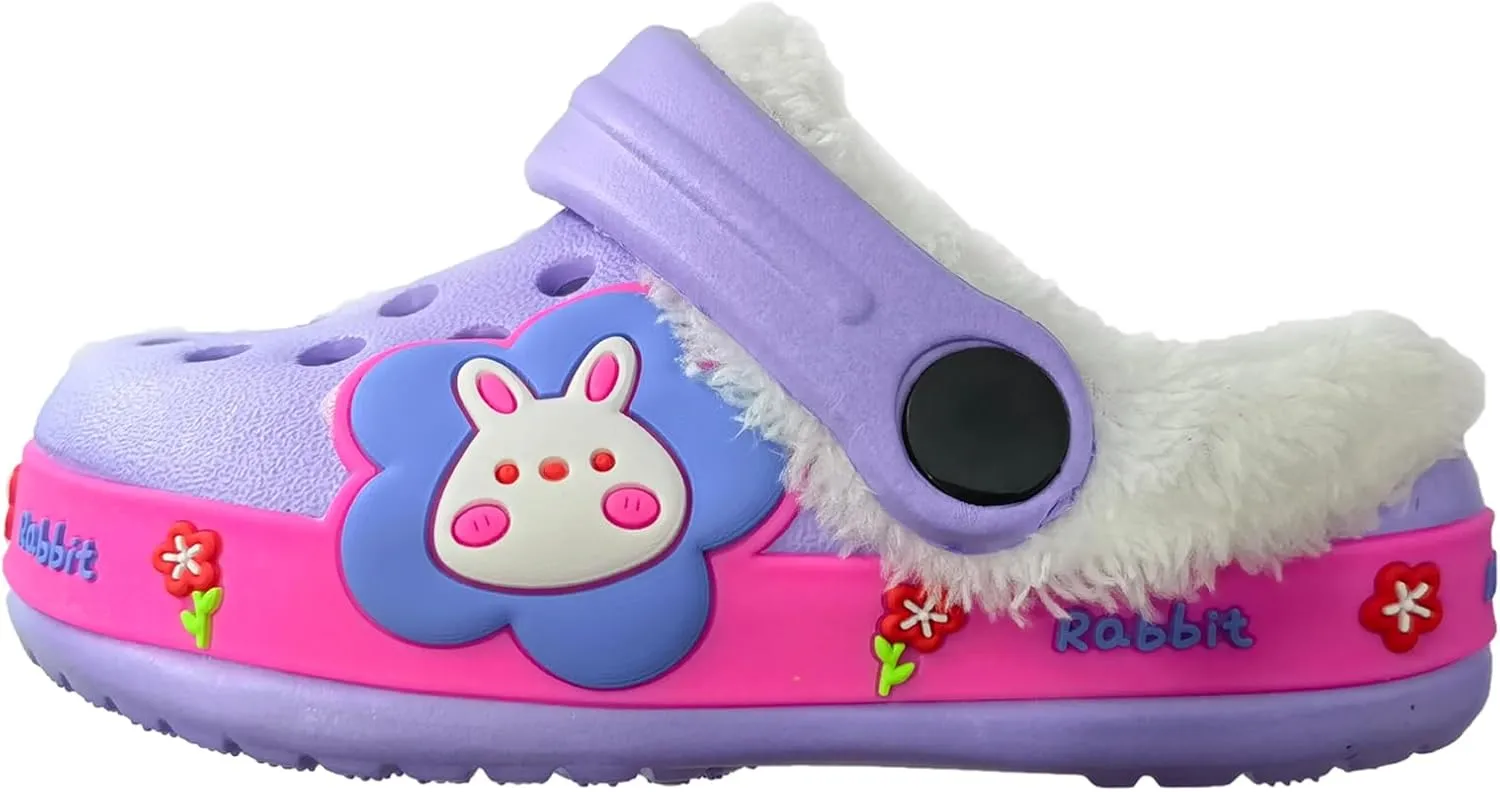 Fur Lined Clogs for Kids : Winter Warm Plush Garden Clogs for Boys Girls Cute Cartoon Lightweight Slip On Indoor Outdoor Garden Shoes with Non-Slip Sole