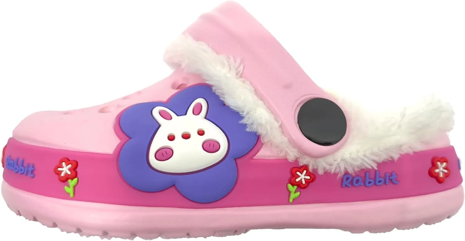 Fur Lined Clogs for Kids : Winter Warm Plush Garden Clogs for Boys Girls Cute Cartoon Lightweight Slip On Indoor Outdoor Garden Shoes with Non-Slip Sole