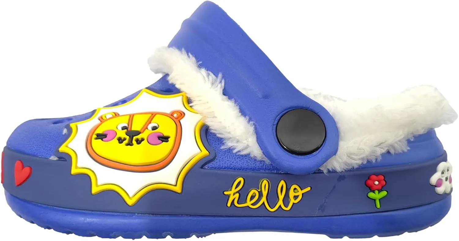 Fur Lined Clogs for Kids : Winter Warm Plush Garden Clogs for Boys Girls Cute Cartoon Lightweight Slip On Indoor Outdoor Garden Shoes with Non-Slip Sole