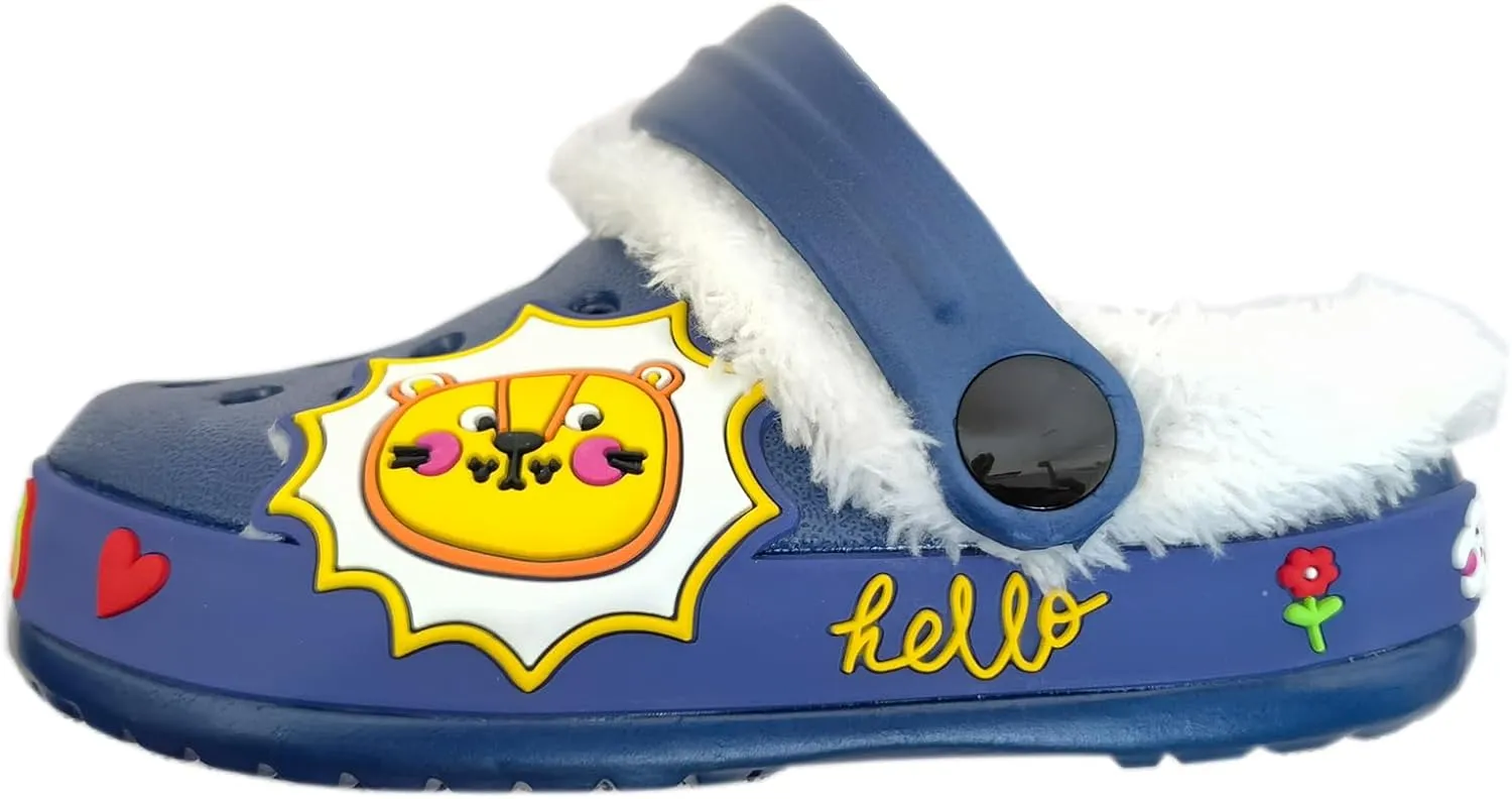 Fur Lined Clogs for Kids : Winter Warm Plush Garden Clogs for Boys Girls Cute Cartoon Lightweight Slip On Indoor Outdoor Garden Shoes with Non-Slip Sole