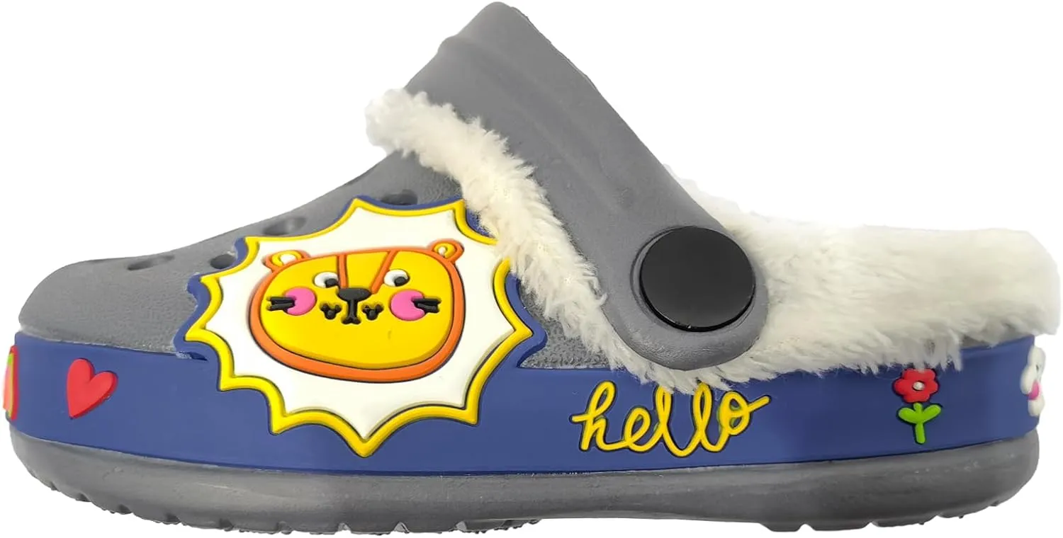 Fur Lined Clogs for Kids : Winter Warm Plush Garden Clogs for Boys Girls Cute Cartoon Lightweight Slip On Indoor Outdoor Garden Shoes with Non-Slip Sole