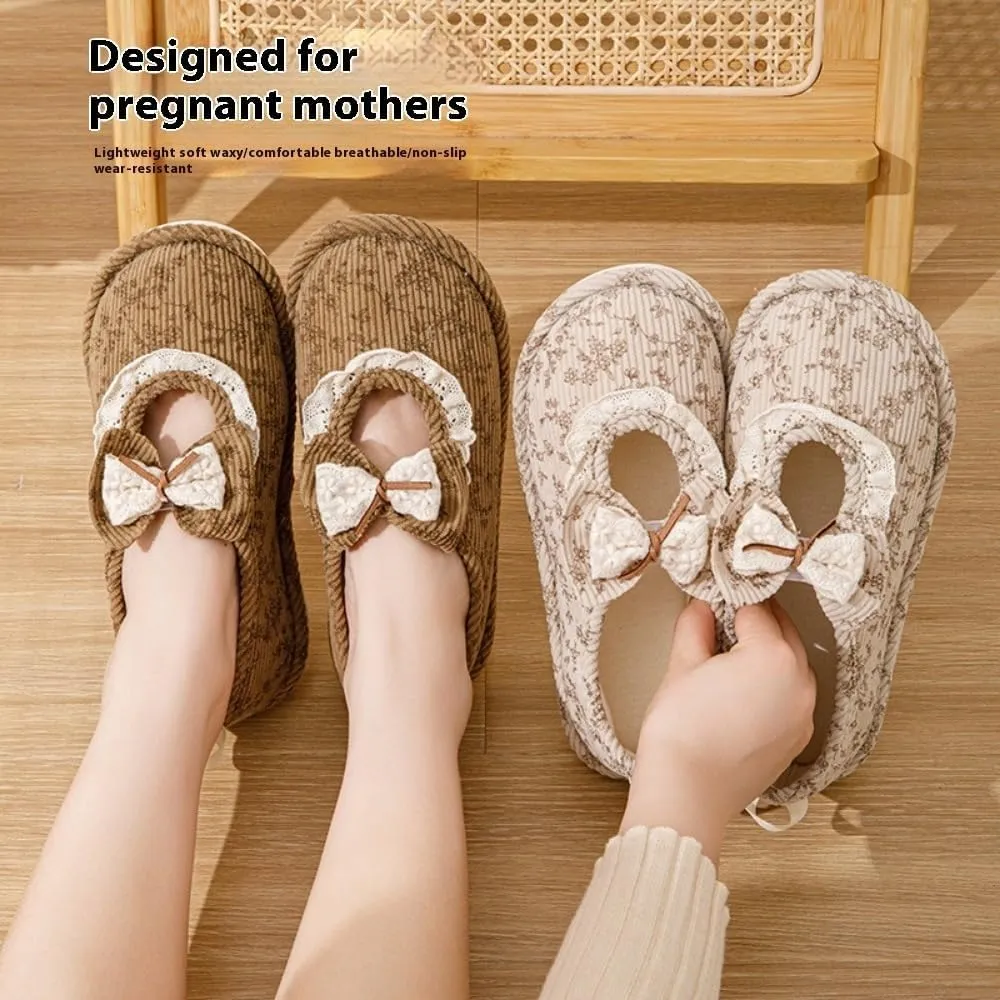 Geerta Non Slip Hospital Slippers for Women Labor and Delivery Cute Bow Ultra-Soft Comfortable Pregnancy Shoes Warm Memory Foam Postpartum Slippers Maternity Foldable House Shoes Home Office Bathroom