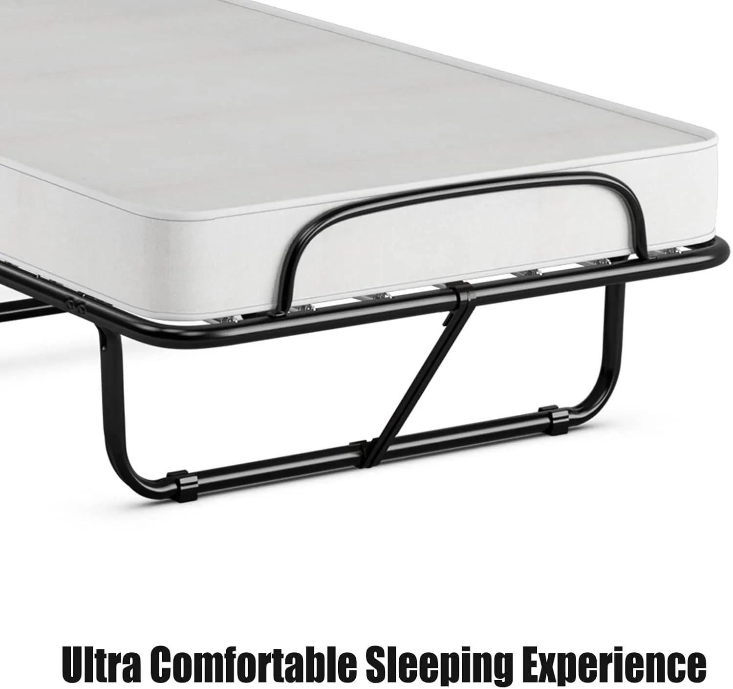 Giantex Folding Bed with Mattress for Adults, Fold up Bed with Memory Foam Mattress & Metal Frame on Wheels, Cot Size Roll Away Adult Bed, Foldable Portable Guest Bed for Easy Storage, Made in Italy