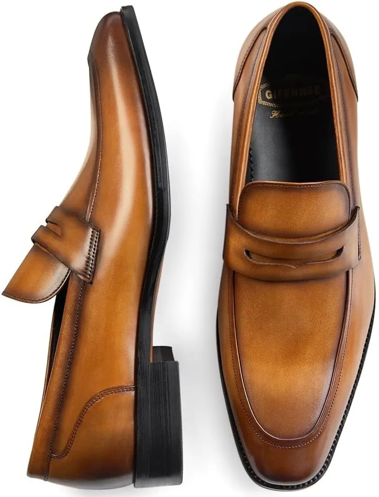 GIFENNSE Men's Dress Shoes Slip-On Loafers Formal Leather Shoes for Men