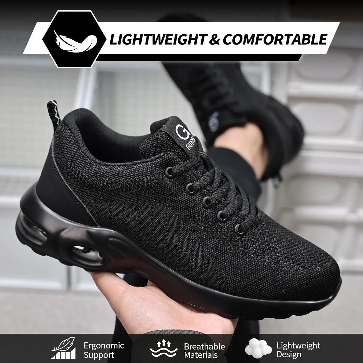 GLANOUDUN Steel Toe Shoes for Men Black Work Shoes Lightweight Safety Shoe for Men Indestructible Steel Toe Sneakers Industrial Construction Shoe Men's Work & Safety Footwear