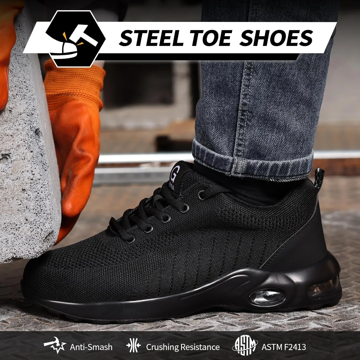 GLANOUDUN Steel Toe Shoes for Men Black Work Shoes Lightweight Safety Shoe for Men Indestructible Steel Toe Sneakers Industrial Construction Shoe Men's Work & Safety Footwear