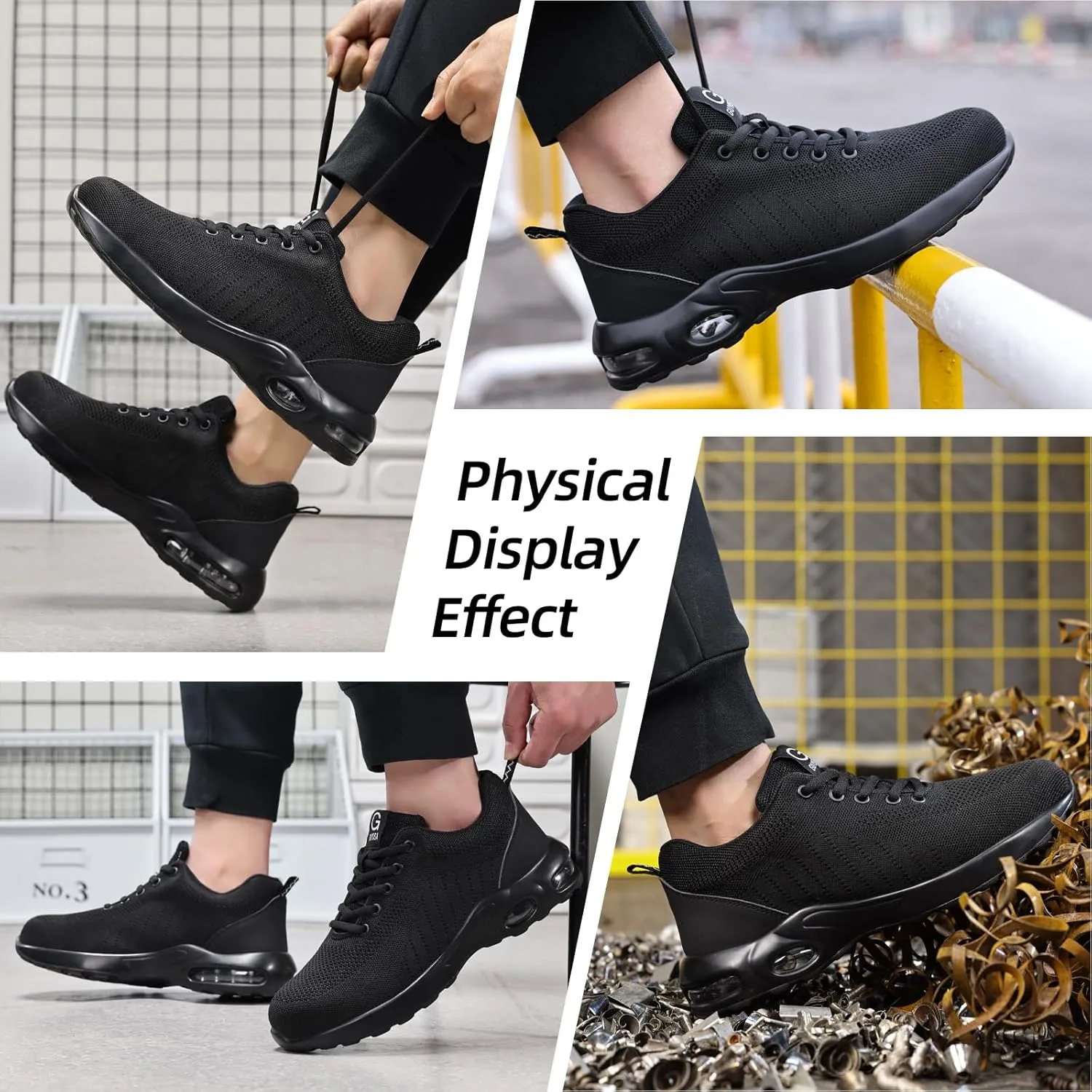 GLANOUDUN Steel Toe Shoes for Men Black Work Shoes Lightweight Safety Shoe for Men Indestructible Steel Toe Sneakers Industrial Construction Shoe Men's Work & Safety Footwear