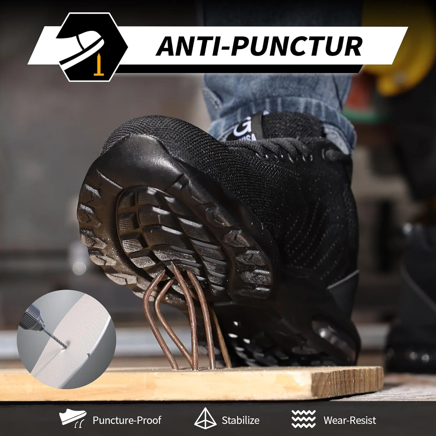 GLANOUDUN Steel Toe Shoes for Men Black Work Shoes Lightweight Safety Shoe for Men Indestructible Steel Toe Sneakers Industrial Construction Shoe Men's Work & Safety Footwear