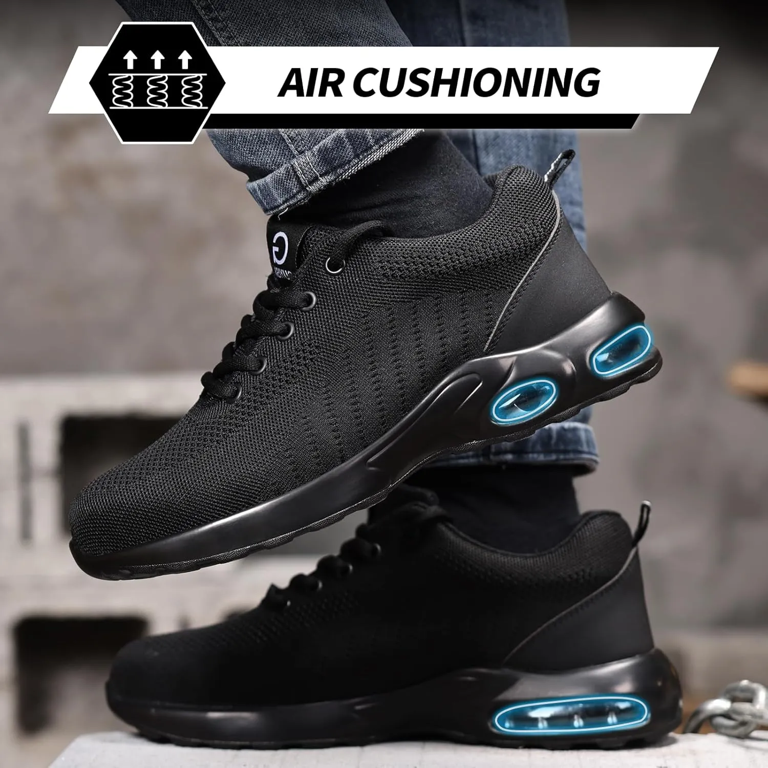 GLANOUDUN Steel Toe Shoes for Men Black Work Shoes Lightweight Safety Shoe for Men Indestructible Steel Toe Sneakers Industrial Construction Shoe Men's Work & Safety Footwear