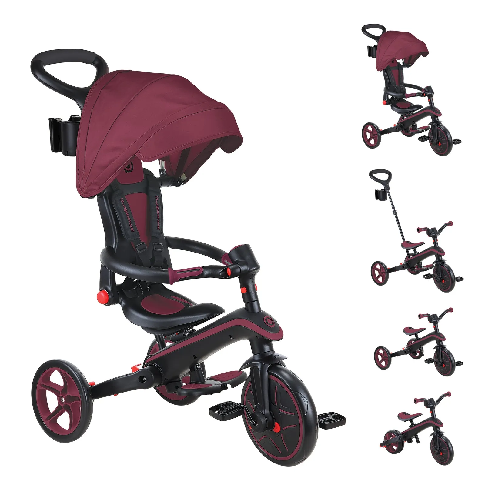 Globber EXPLORER Trike 4in1 FOLDABLE - Burgundy