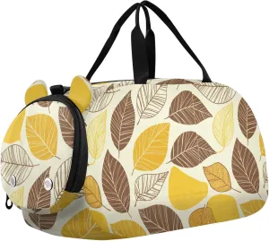 Golden Autumn Leaves Kids Cute Gym Bag with Shoes Compartment Multifunctional Travel Duffel with Adjustable Strap for School Practice, Sports, Travel