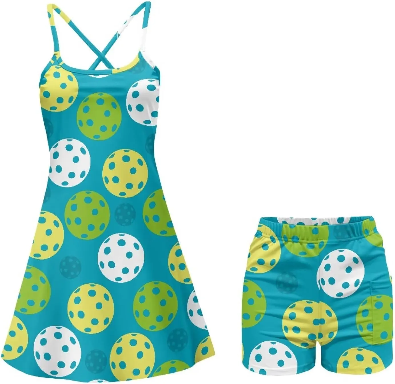 Golf Dresses for Womens Spaghetti Strap Tennis Dress Wrap Skirt Built in Shorts Golf Athletic Dress