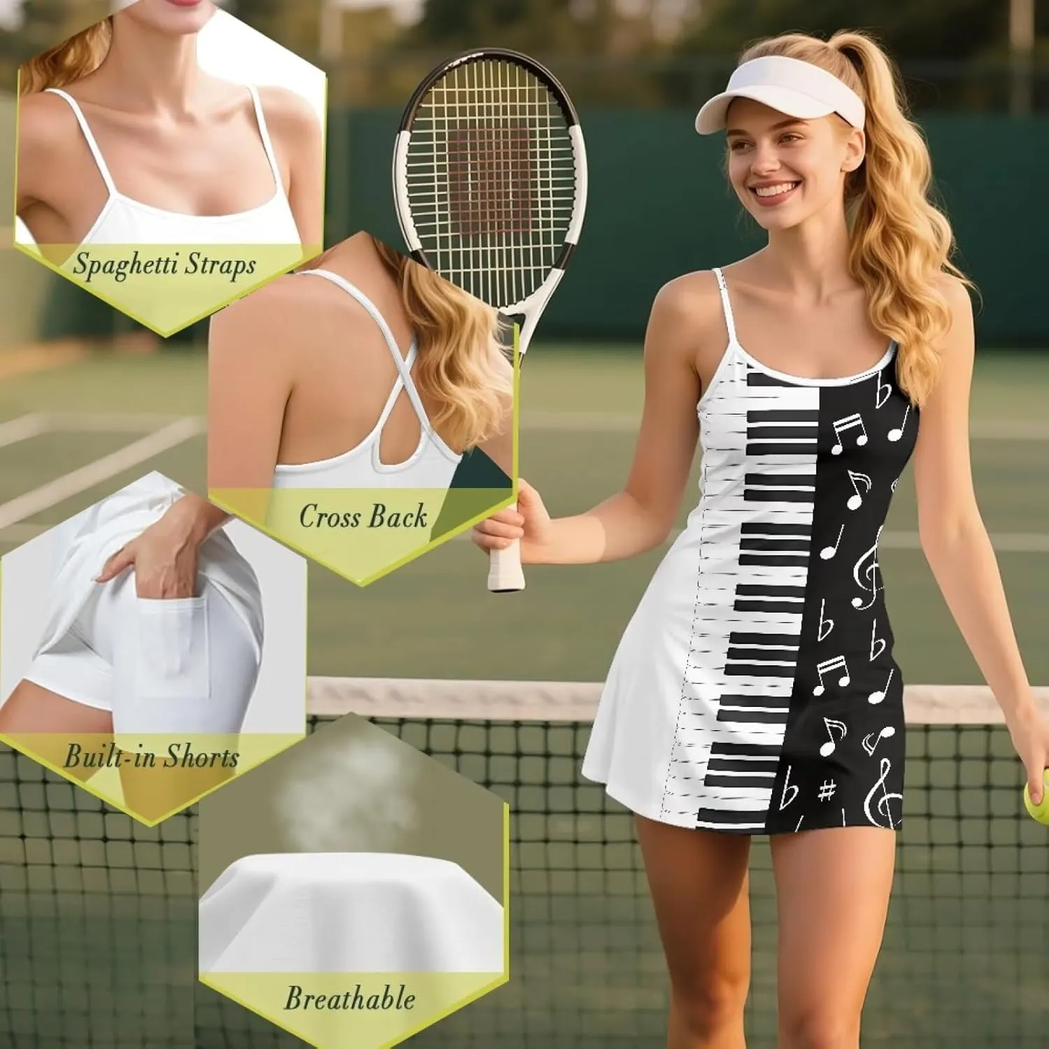 Golf Dresses for Womens Spaghetti Strap Tennis Dress Wrap Skirt Built in Shorts Golf Athletic Dress