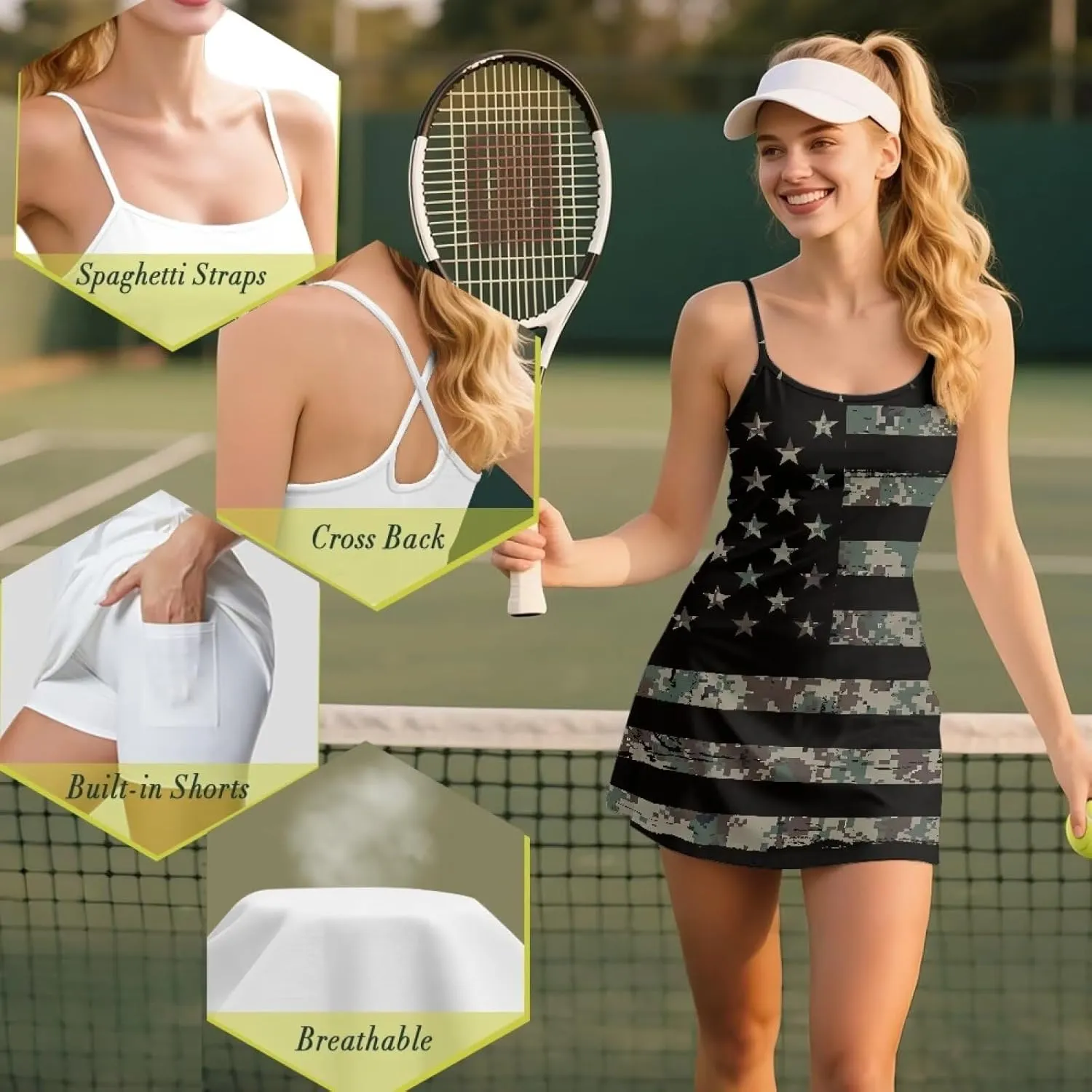 Golf Outfits for Women Summer Mini Spaghetti Strap Dress Workout Tennis Athletic Outfits