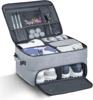 Golf Trunk Organizer, 2 Layer Car Golf Organizer with Ventilated Shoe Compartment and Sunglasses Pouch, Golf Accessories Trunk Storage Locker for Balls, Tees, Gloves,Towel, Golf Gifts for Men