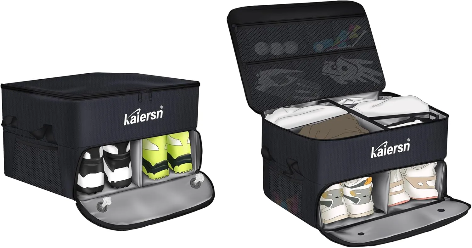 Golf Trunk Organizer, 2 Layer Waterproof Car Golf Locker with Separate Ventilated Compartment for 2 Pair Shoes, Durable Golf Trunk Storage for Balls, Tees, Clothes Golf Accessories