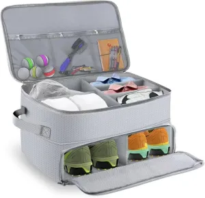 Golf Trunk Organizer for Car, 2 Layers Golf Locker with Separate Ventilated Compartments Large Golf Storage Box for Balls, Tees, Clothes, Gloves, Golf Gifts(Gray)