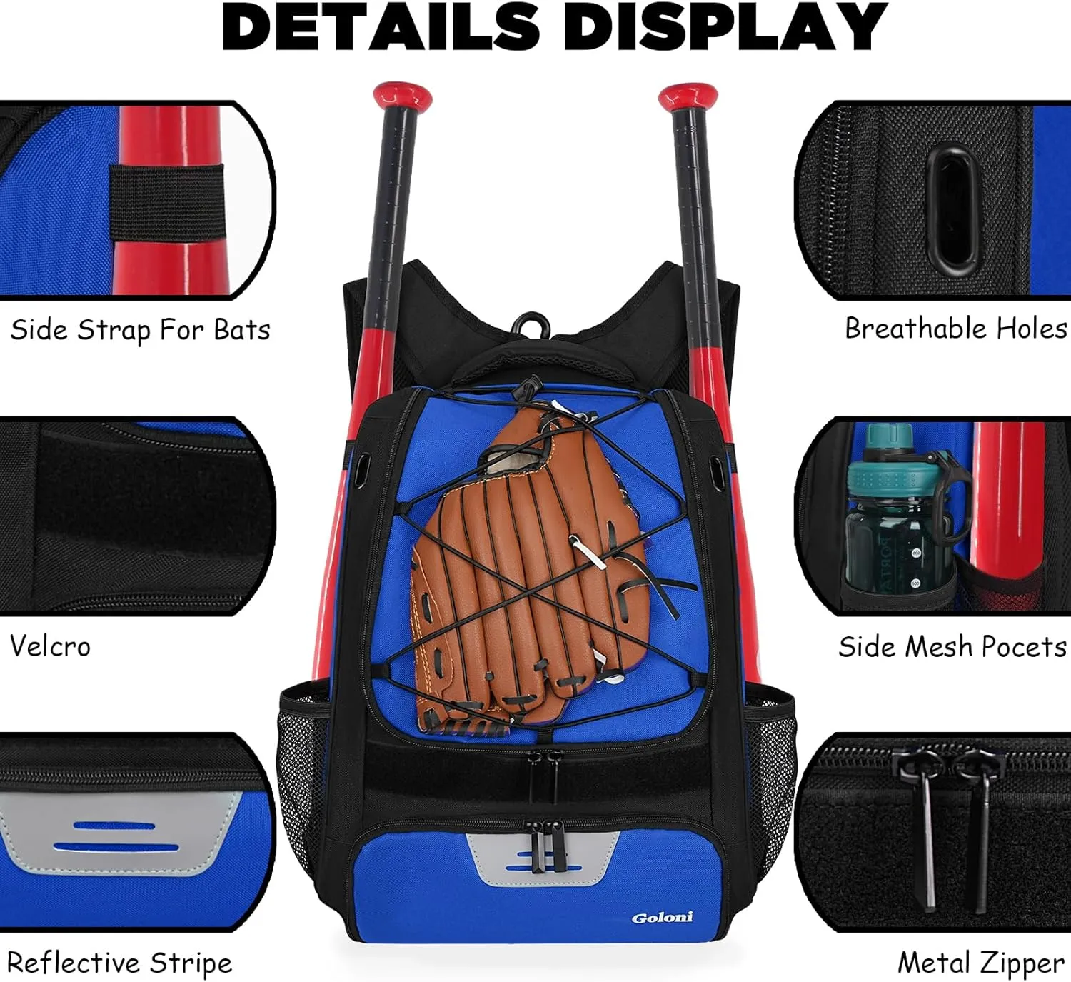 Goloni Baseball Bag,Backpack for Baseball, T-Ball & Softball Equipment & Gear,Softball Bag with Shoe Compartment,Fence Hook