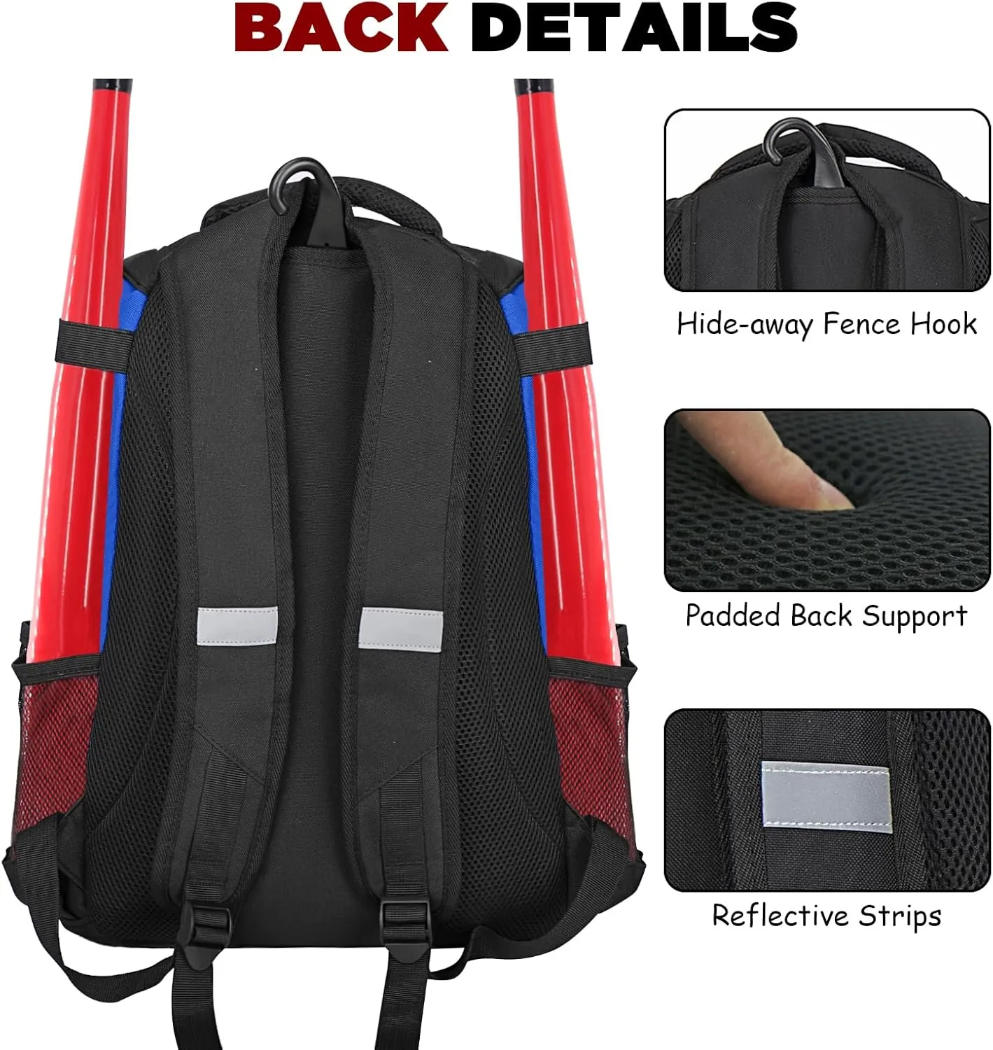 Goloni Baseball Bag,Backpack for Baseball, T-Ball & Softball Equipment & Gear,Softball Bag with Shoe Compartment,Fence Hook