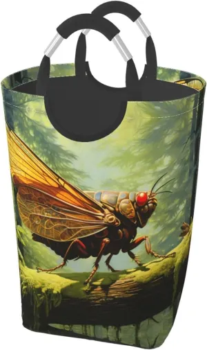 Grasshopper on a branch Square storage bag 50L, suitable for multiple scenes, foldable dirty clothes storage basket.