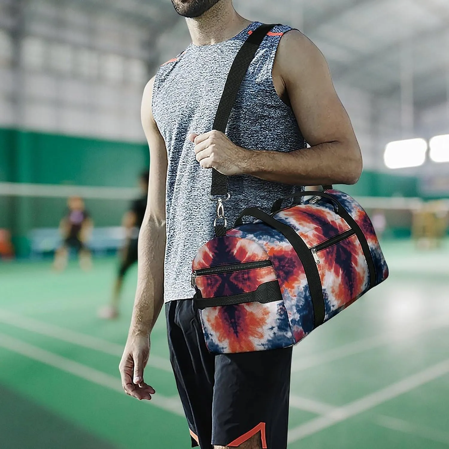 Grunge Tie Dye Pattern Fitness Large Gym Bag for Unisex with Shoe Compartment & Wet Pocket