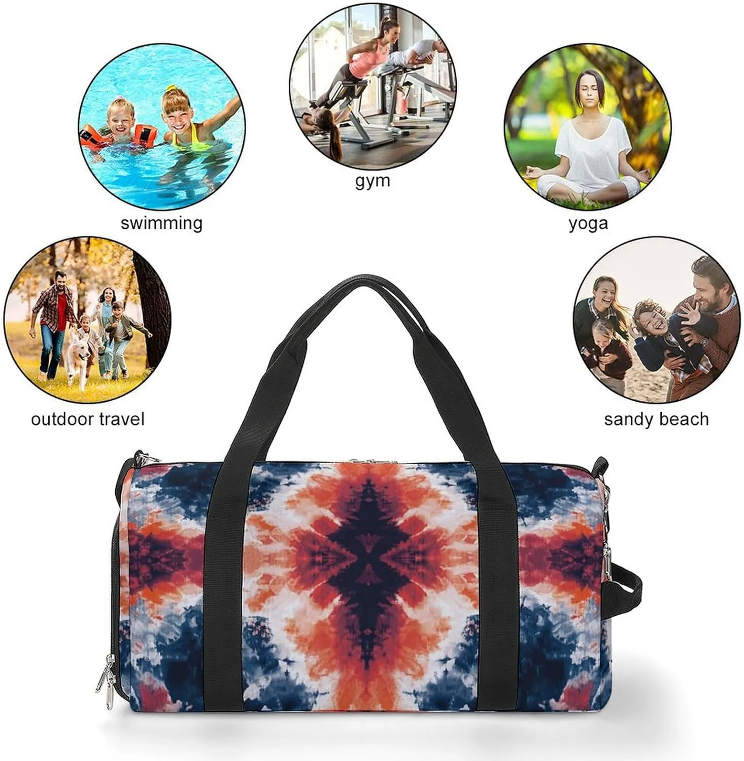 Grunge Tie Dye Pattern Fitness Large Gym Bag for Unisex with Shoe Compartment & Wet Pocket
