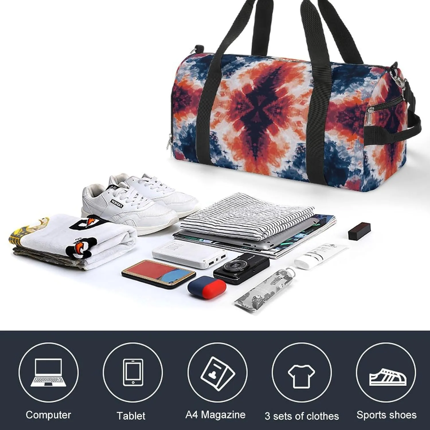Grunge Tie Dye Pattern Fitness Large Gym Bag for Unisex with Shoe Compartment & Wet Pocket