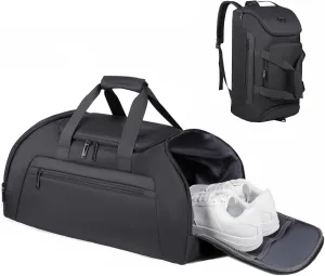 Gym Bag for Men, 40L Sports Travel Duffel Bag with Shoe Compartment & Wet Pocket, Gym Workout Backpack Carry On Weekender Bag Overnight Backpack for Travel, Black