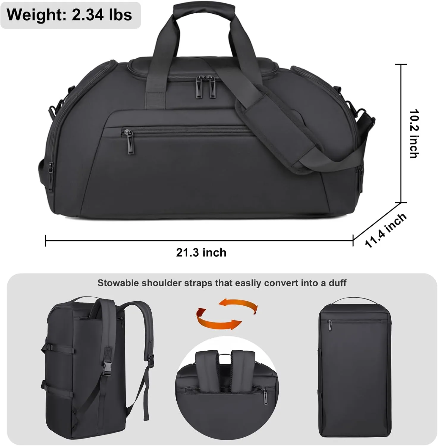 Gym Bag for Men, 40L Sports Travel Duffel Bag with Shoe Compartment & Wet Pocket, Gym Workout Backpack Carry On Weekender Bag Overnight Backpack for Travel, Black