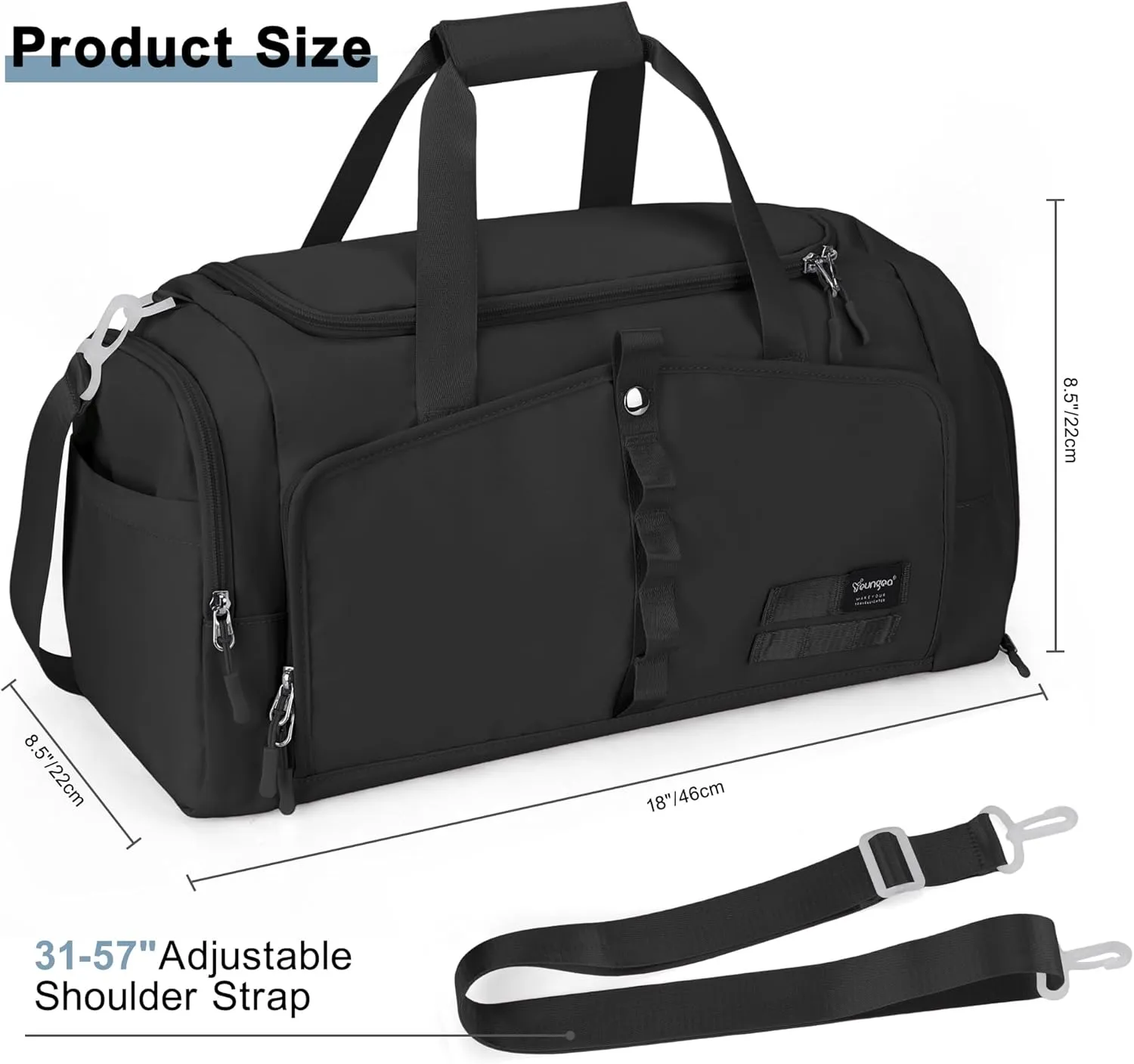 Gym Bag for Women with Shoe Compartment, 25L Right Capacity Workout Bag, Black