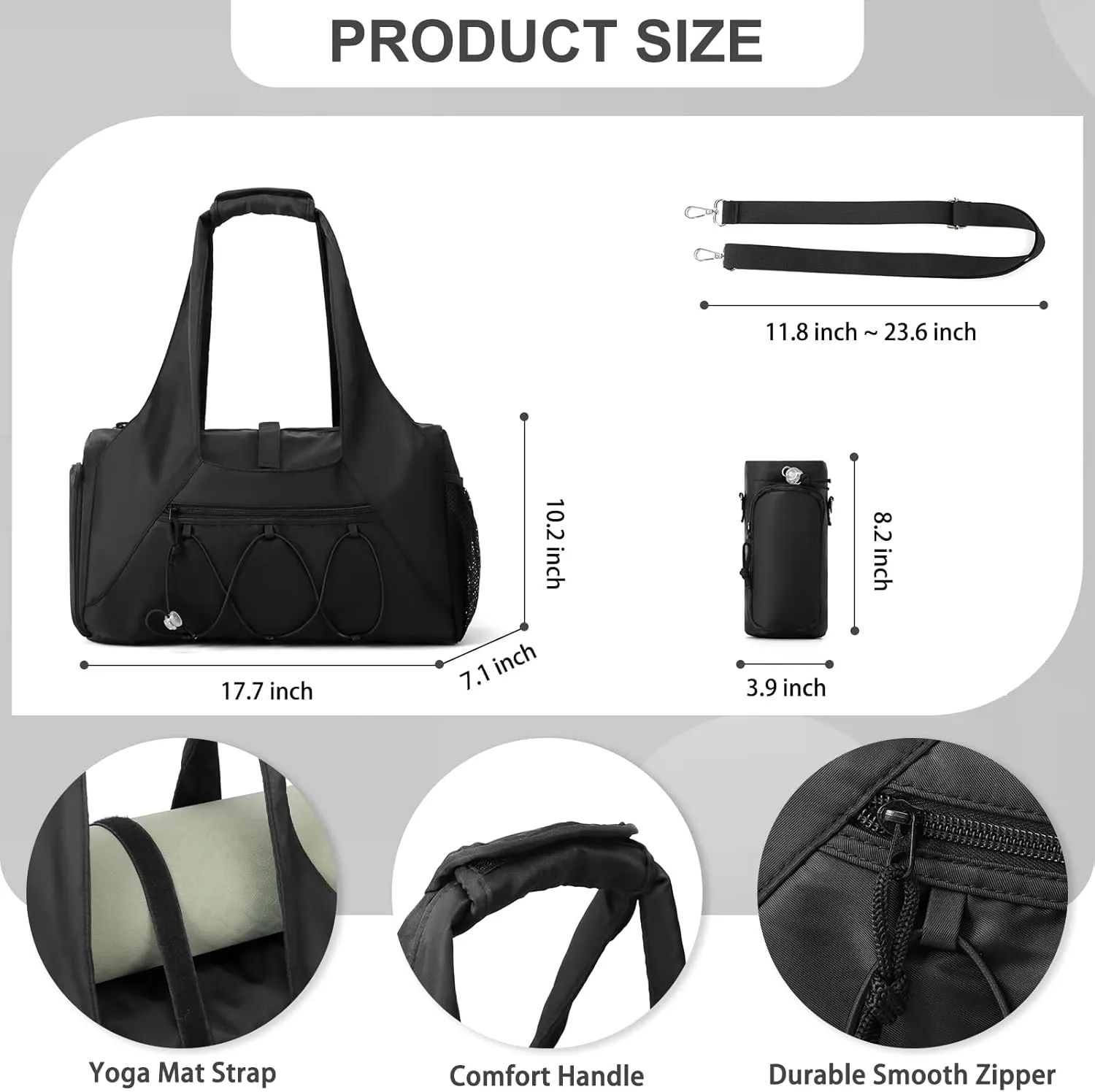 Gym Bag for Women, Yoga Mat Bag with Shoe Compartment and Wet Pocket, Sport Yoga Gym Bag with Yoga Strap, Carryall Yoga Tote Bag