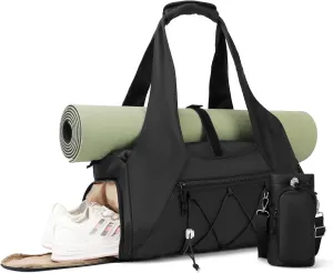 Gym Bag for Women, Yoga Mat Bag with Shoe Compartment and Wet Pocket, Sport Yoga Gym Bag with Yoga Strap, Carryall Yoga Tote Bag