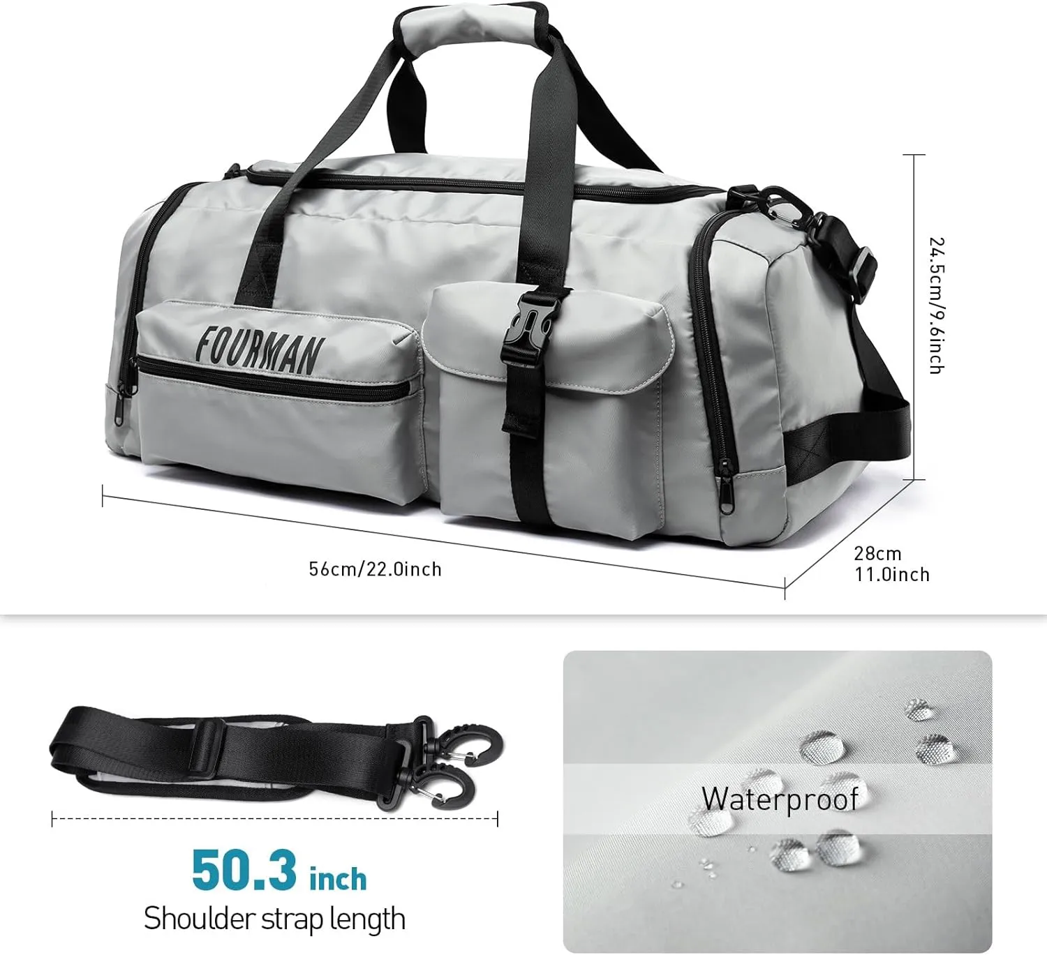 Gym Bag Training Duffel Bag Foldable Travel Duffel Bag, Lightweight Weekend Backpack With Shoe Compartment, Waterproof Duffel Backpack Sports Bag Grey