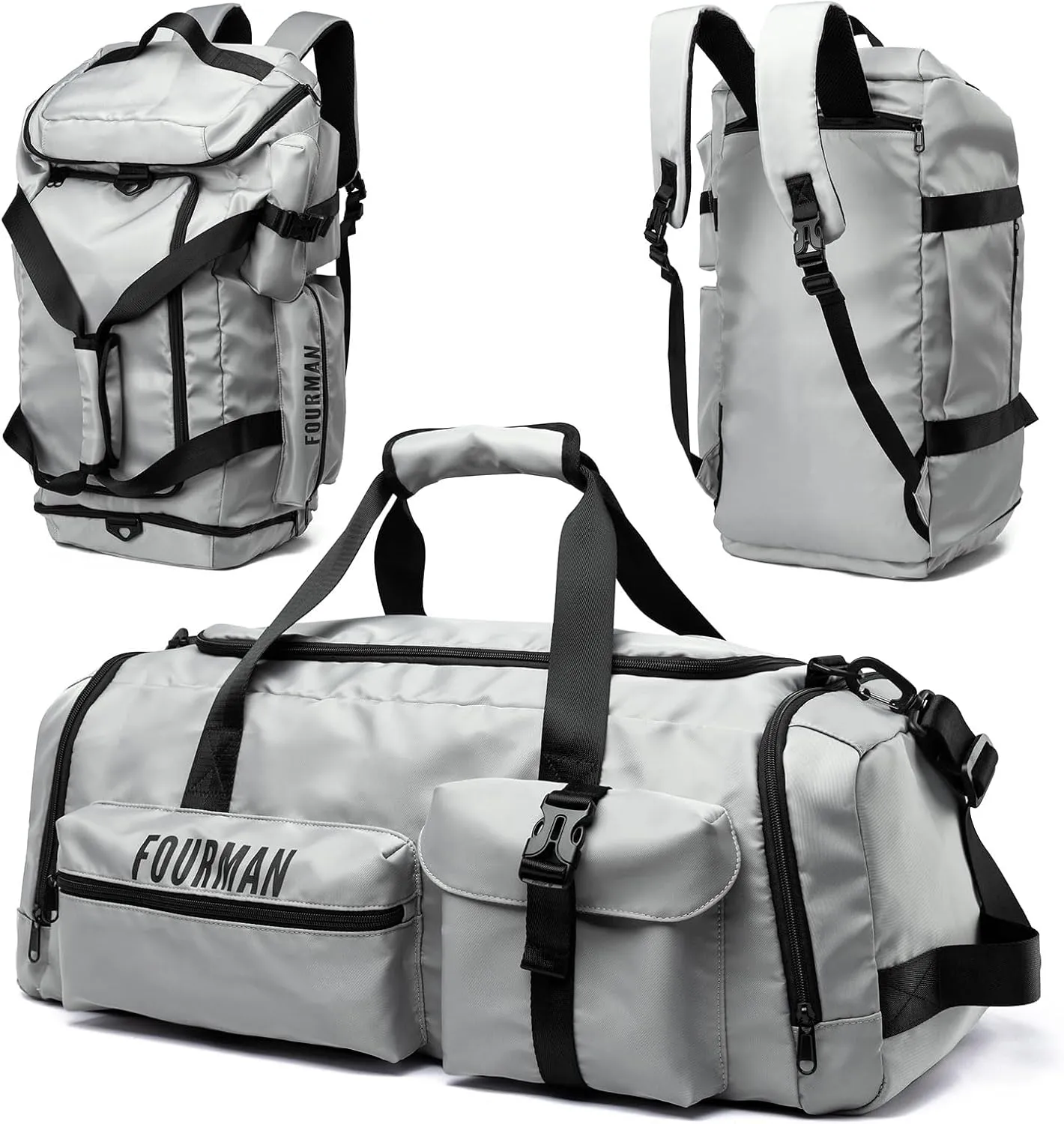 Gym Bag Training Duffel Bag Foldable Travel Duffel Bag, Lightweight Weekend Backpack With Shoe Compartment, Waterproof Duffel Backpack Sports Bag Grey