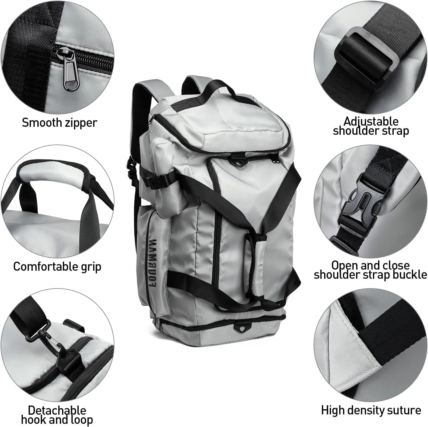 Gym Bag Training Duffel Bag Foldable Travel Duffel Bag, Lightweight Weekend Backpack With Shoe Compartment, Waterproof Duffel Backpack Sports Bag Grey