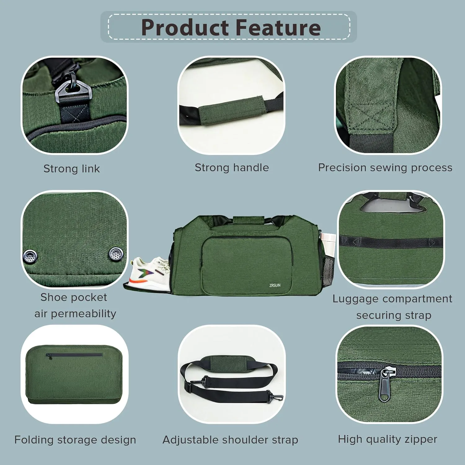 Gym Bags for Men Women, Sports Duffle Bag, Travel Gym Bag with Shoes Compartment and Wet Pocket, Foldable, Lightweight for Travel, Gym, Yoga