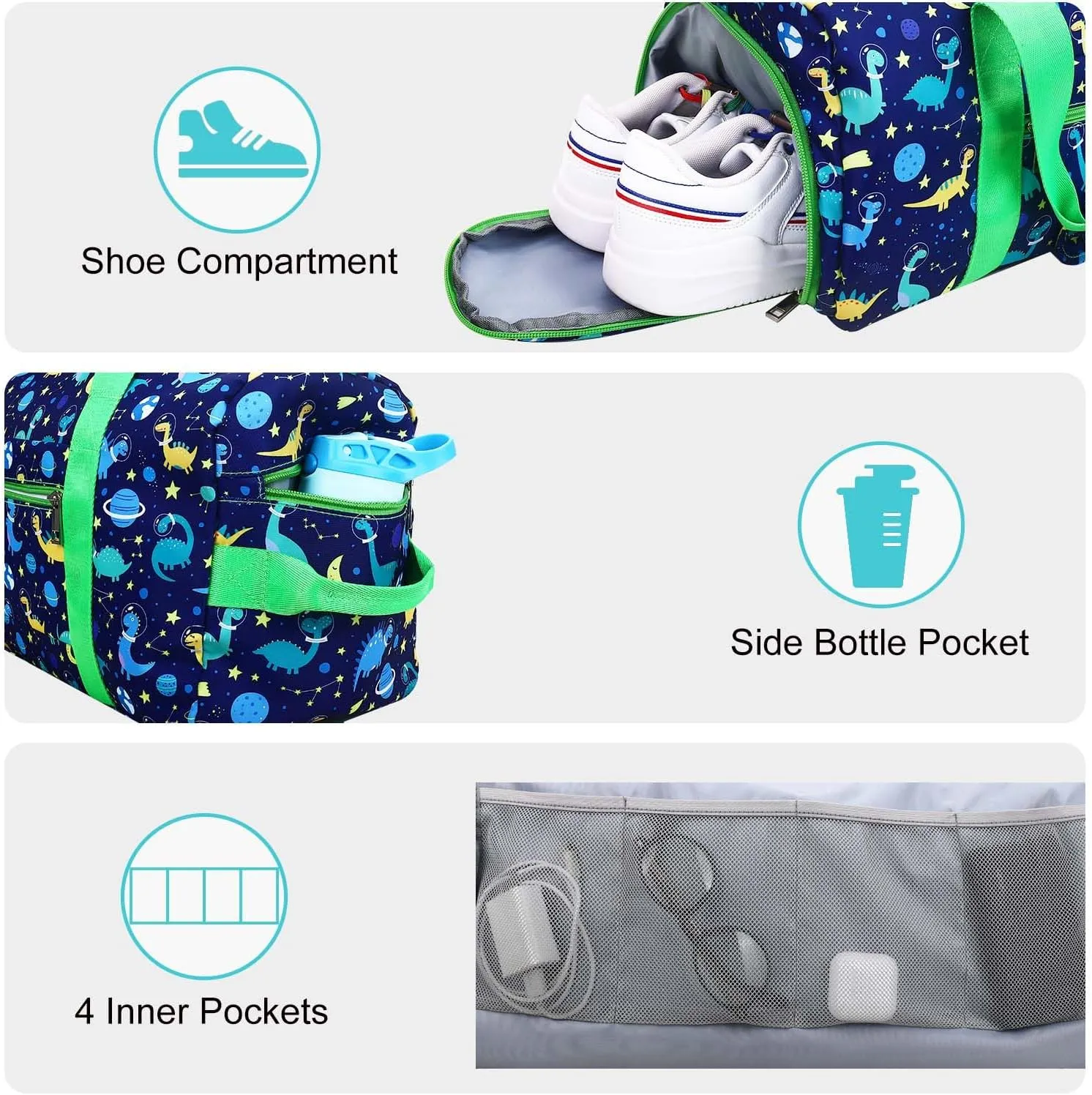 Gym Travel Duffle Bag for Girls - Gymnastics Sports Dance Bag with Shoe Compartment & Wet Pocket Panda Kids Travel Bag Teens Weekender Sleepover Carry On Bag