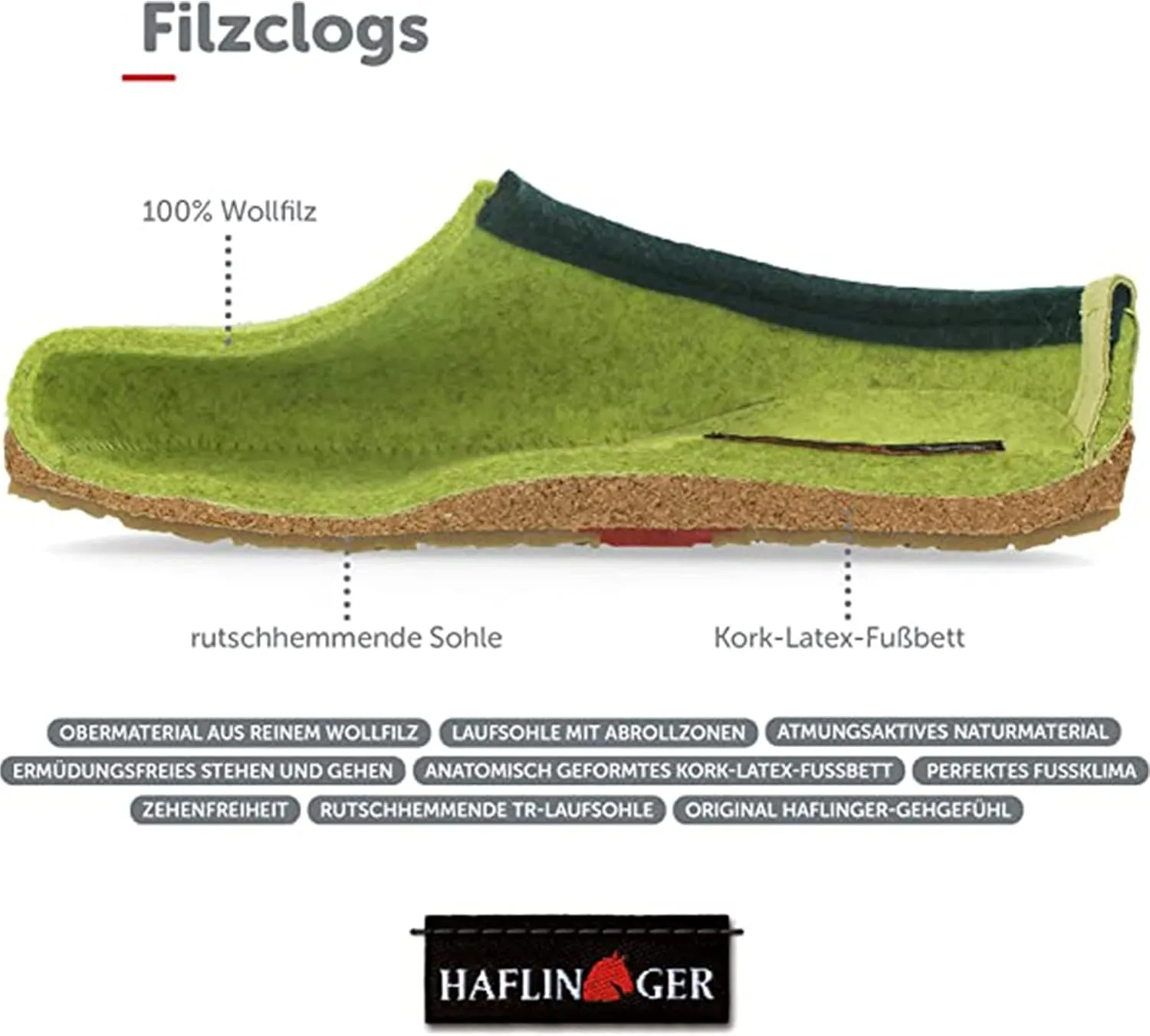 Haflinger Unisex GZL Leather Trim Grizzly Clog