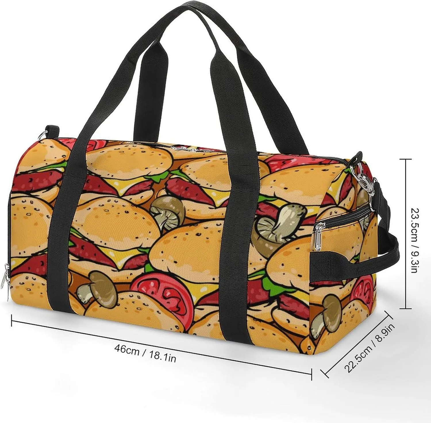 Hamburgers BBQ Grill Pattern Fitness Large Gym Bag for Unisex with Shoe Compartment & Wet Pocket