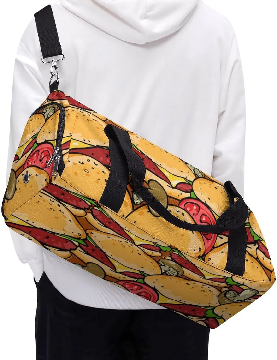 Hamburgers BBQ Grill Pattern Fitness Large Gym Bag for Unisex with Shoe Compartment & Wet Pocket