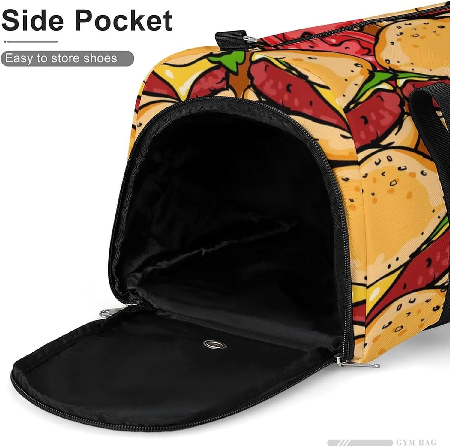 Hamburgers BBQ Grill Pattern Fitness Large Gym Bag for Unisex with Shoe Compartment & Wet Pocket
