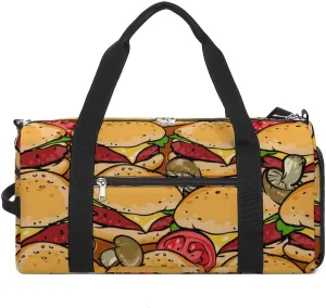 Hamburgers BBQ Grill Pattern Fitness Large Gym Bag for Unisex with Shoe Compartment & Wet Pocket