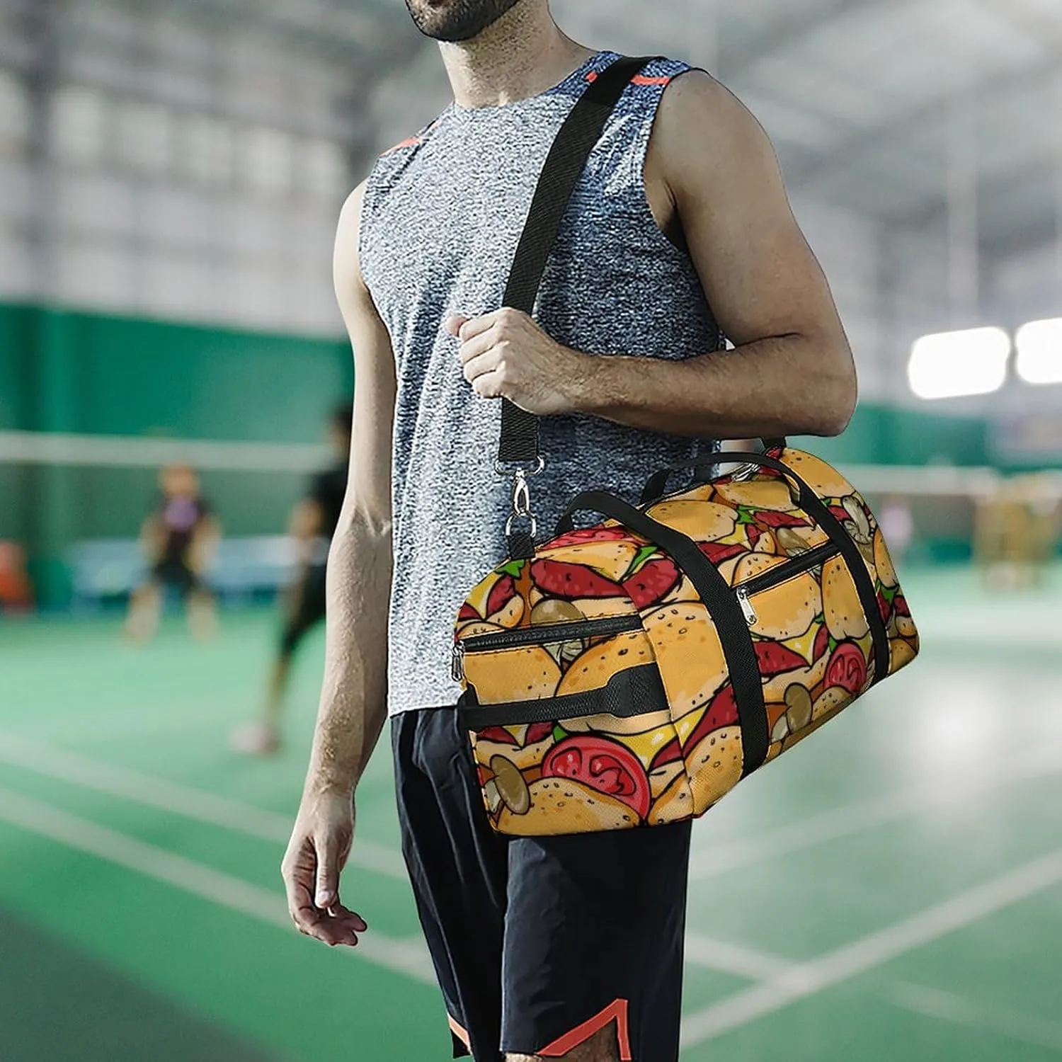 Hamburgers BBQ Grill Pattern Fitness Large Gym Bag for Unisex with Shoe Compartment & Wet Pocket