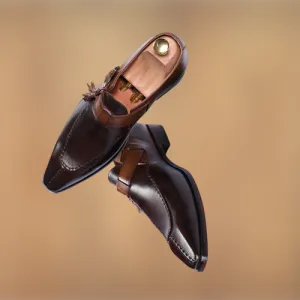 Handmade Mens two tone side tassels dress shoes, pointed toe formal shoes