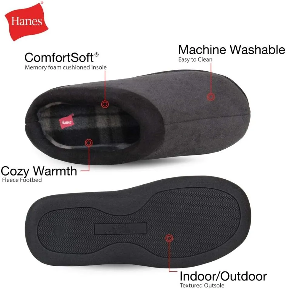 Hanes Men's Memory Foam Indoor Outdoor Microsuede Clog Slipper Shoe with Fresh Iq