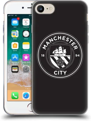 Head Case Designs Officially Licensed Manchester City Man City FC Black White Mono Badge Soft Gel Case Compatible with Apple iPhone 7/8 / SE 2020 & 2022